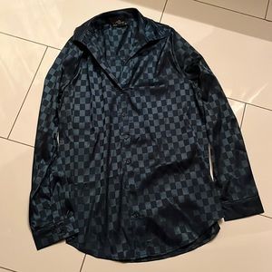 Checkered Satin Button Up